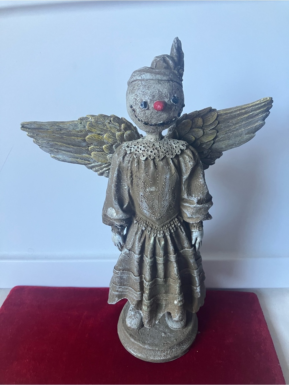 Vintage Paul Gordon Signed Angel Clown Figure Wings Primitive Halloween Decor.